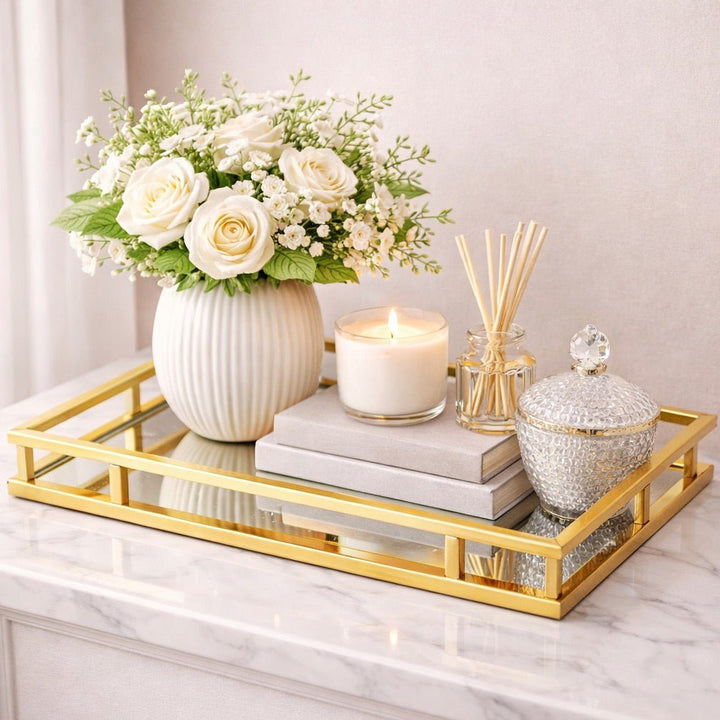 Cruzar Rectangular Mirrored Gold Finish Tray1 - Duck Barn Interiors