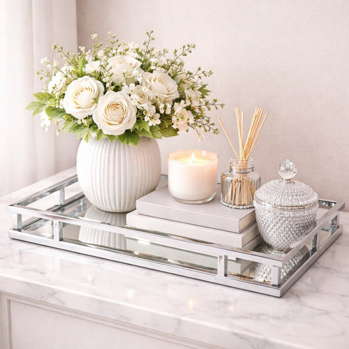 Cruzar Rectangular Silver Finish Tray