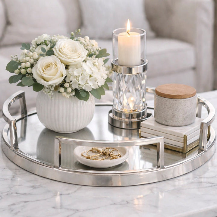 Cruzar Round Mirrored Tray - Silver1 - Duck Barn Interiors
