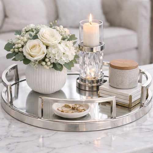 Cruzar Round Mirrored Tray - Silver