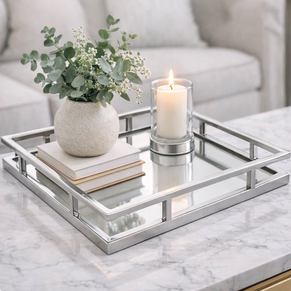 Cruzar Square Mirrored Tray - Silver1 - Duck Barn Interiors