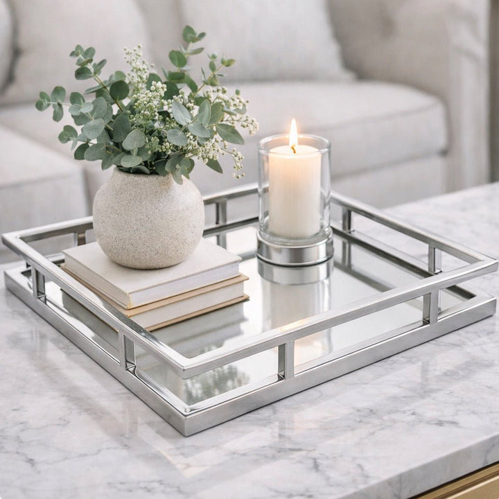 Cruzar Square Mirrored Tray - Silver1 - Duck Barn Interiors