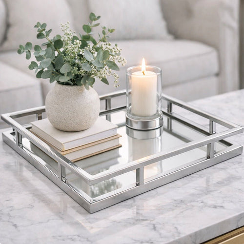 Cruzar Square Mirrored Tray - Silver