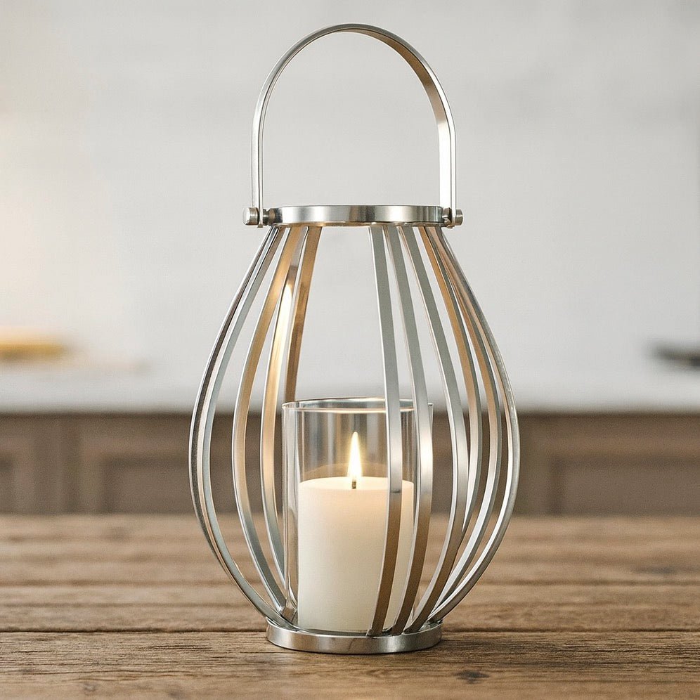 Curved Stainless Steel Lantern1 - Duck Barn Interiors