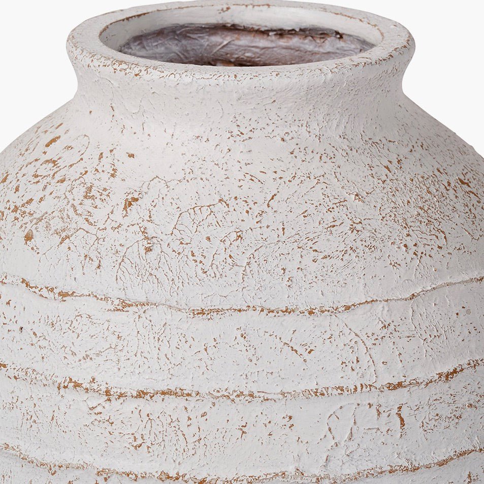 Decorative Ribbed White Wash Vase - Large2 - Duck Barn Interiors