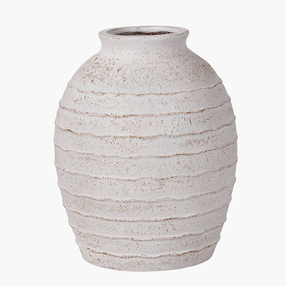 Decorative Ribbed White Wash Vase - Large5 - Duck Barn Interiors