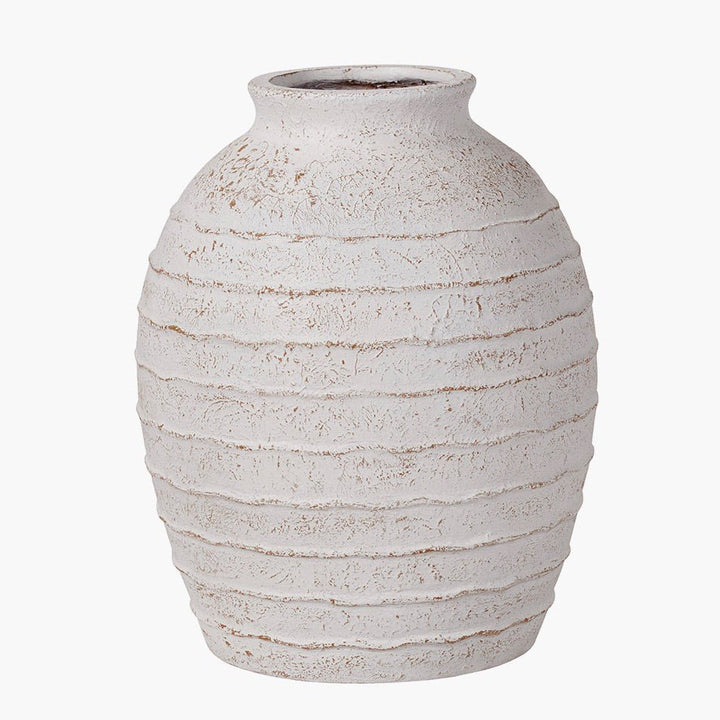 Decorative Ribbed White Wash Vase - Large5 - Duck Barn Interiors