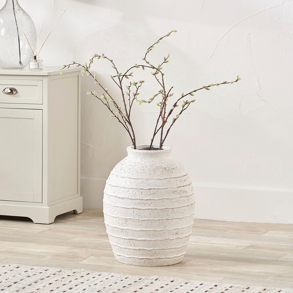 Decorative Ribbed White Wash Vase - Large1 - Duck Barn Interiors