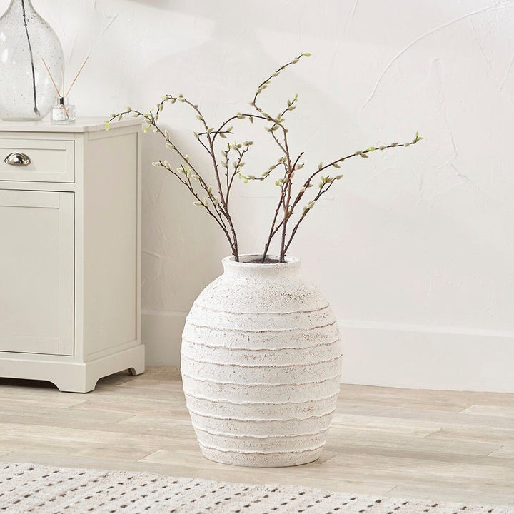 Decorative Ribbed White Wash Vase - Large1 - Duck Barn Interiors