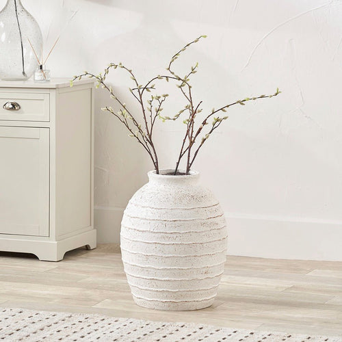 Decorative Ribbed White Wash Vase - Large