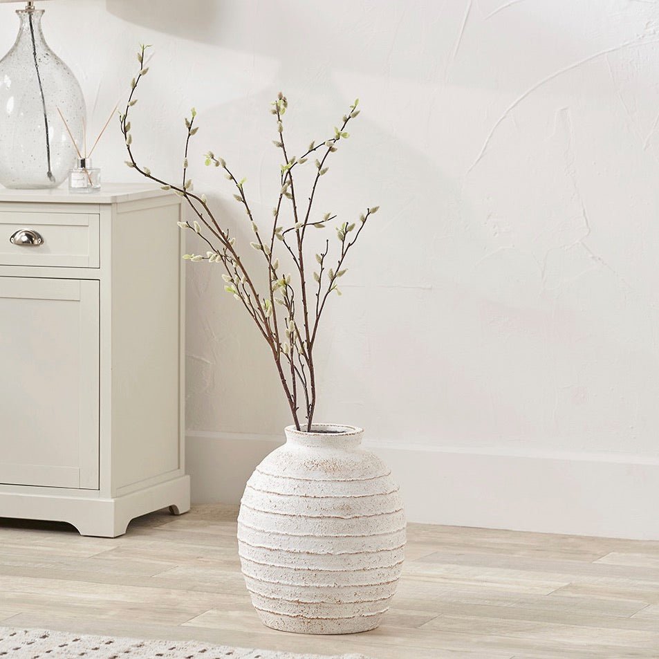 Decorative Ribbed White Wash Vase - Small1 - Duck Barn Interiors