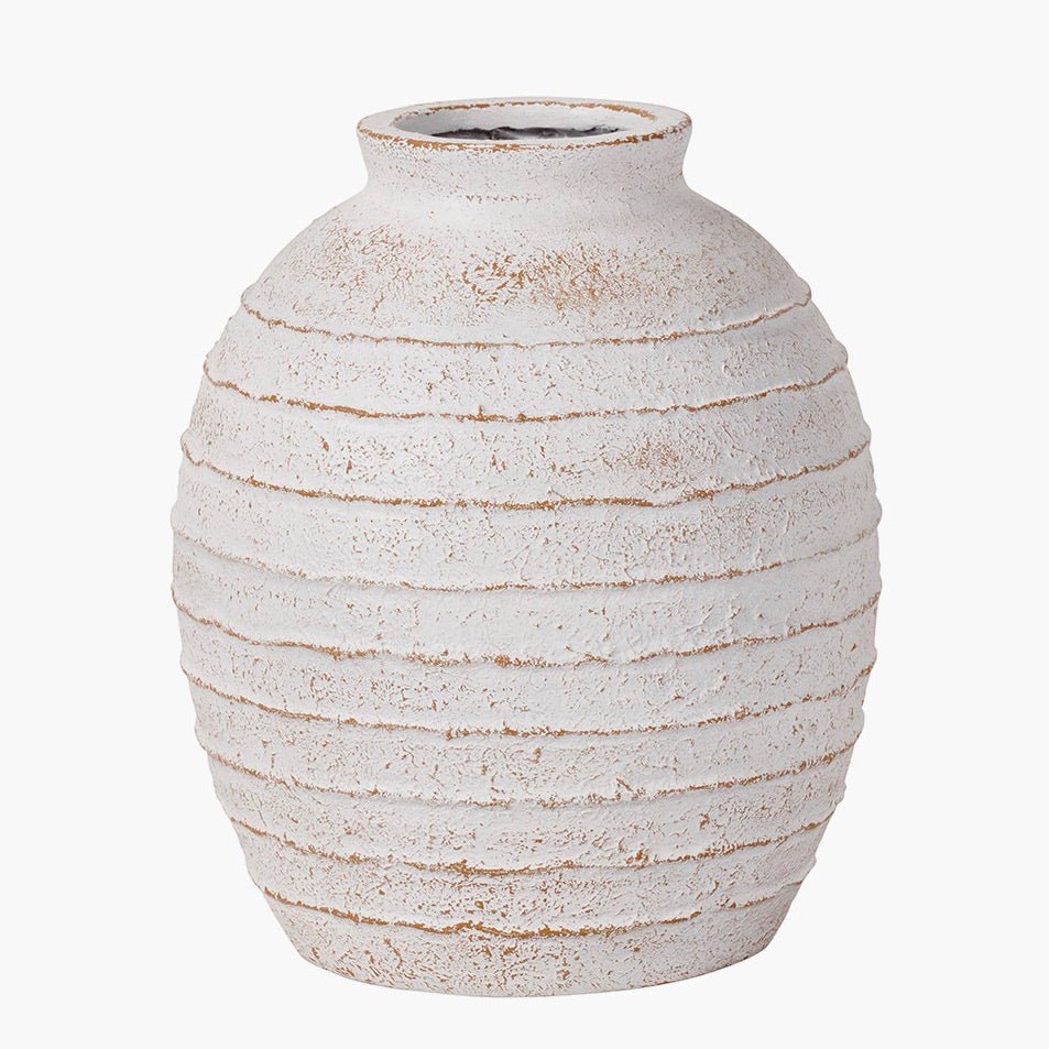 Decorative Ribbed White Wash Vase - Small2 - Duck Barn Interiors