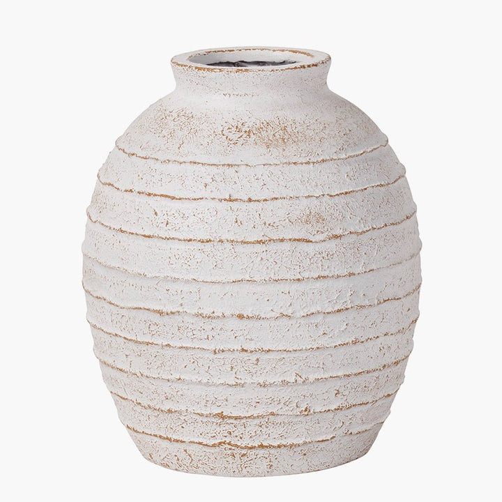 Decorative Ribbed White Wash Vase - Small2 - Duck Barn Interiors