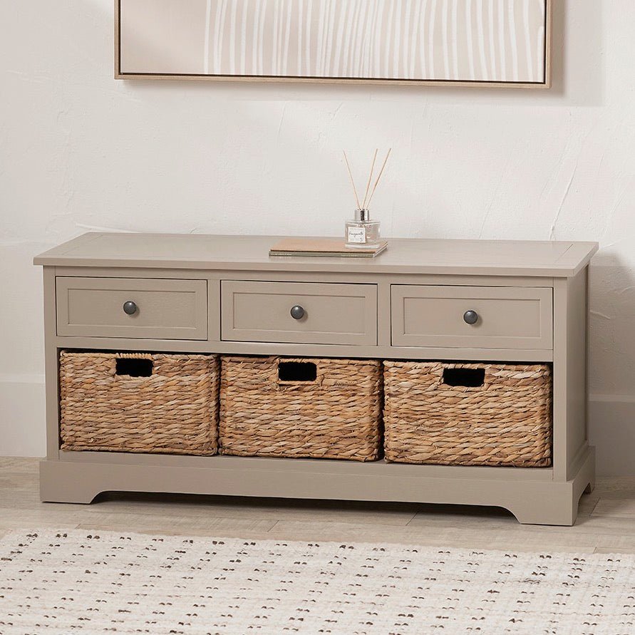 Devonshire Putty Pine 3 Drawer 3 Basket Cabinet1 - Duck Barn Interiors