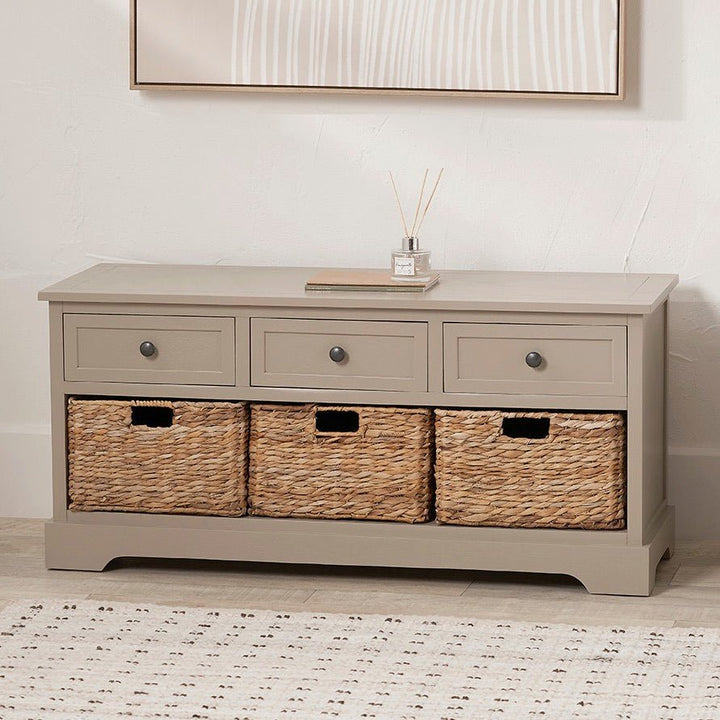 Devonshire Putty Pine 3 Drawer 3 Basket Cabinet1 - Duck Barn Interiors