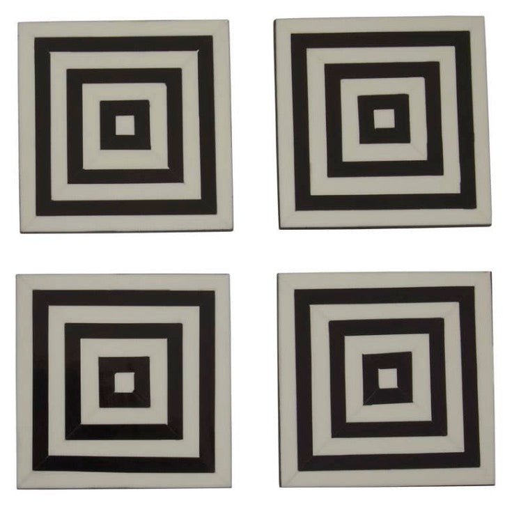 Donato Set of 4 Black and White Stripe Coasters with Holder1 - Duck Barn Interiors