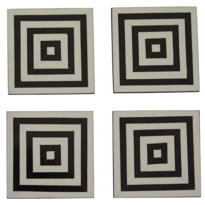 Donato Set of 4 Black and White Stripe Coasters with Holder1 - Duck Barn Interiors