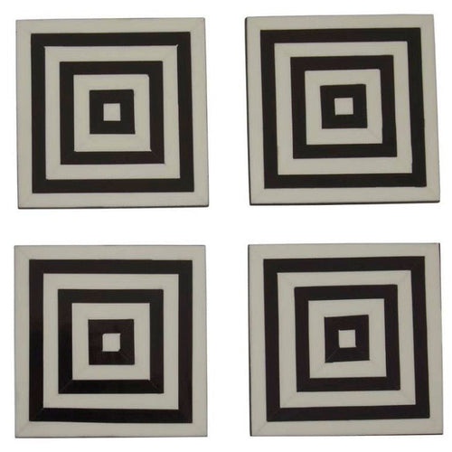 Donato Set of 4 Black and White Stripe Coasters with Holder