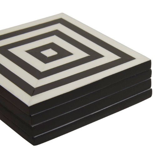 Donato Set of 4 Black and White Stripe Coasters with Holder5 - Duck Barn Interiors