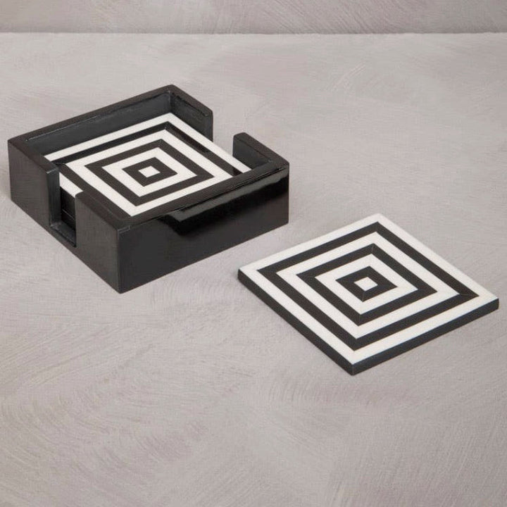 Donato Set of 4 Black and White Stripe Coasters with Holder4 - Duck Barn Interiors