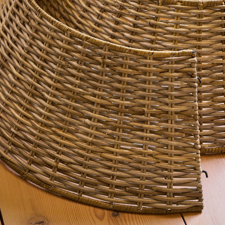 Bembridge natural rattan Christmas tree skirt showing the woven texture and two-part construction