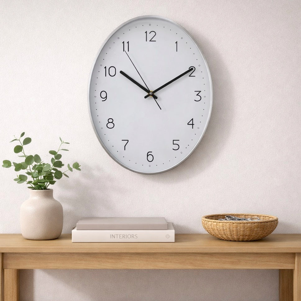 Elko Oval Wall Clock - Silver (35cm)1 - Duck Barn Interiors