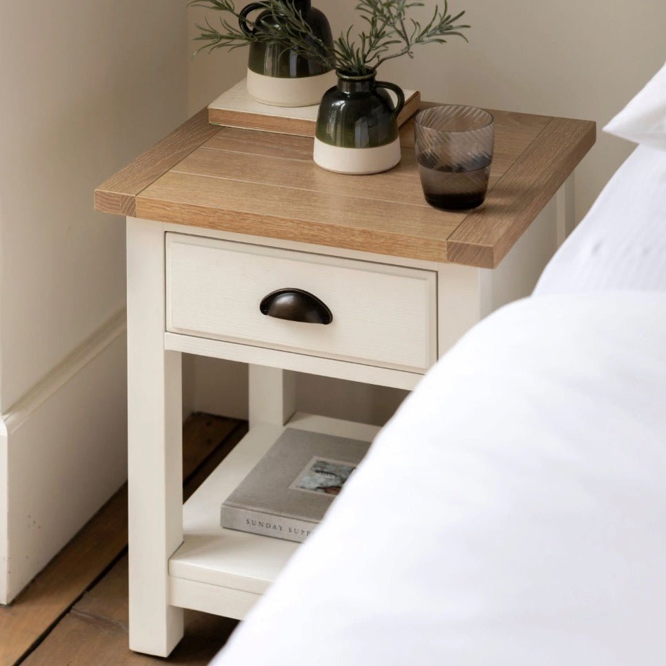 Eton 1 Drawer Bedside Table - White2 - Duck Barn Interiors