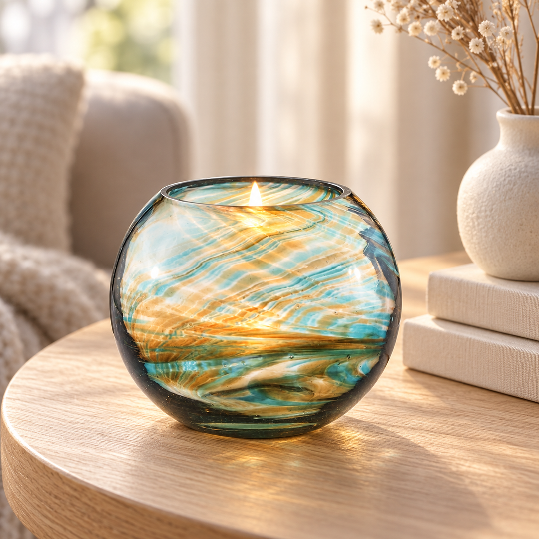 Hand Blown Glass Tealight Holder - Turquoise