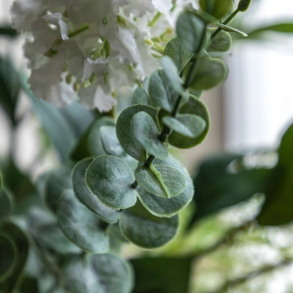 Faux Eucalytpus & Hydrangea in White Vase5 - Duck Barn Interiors