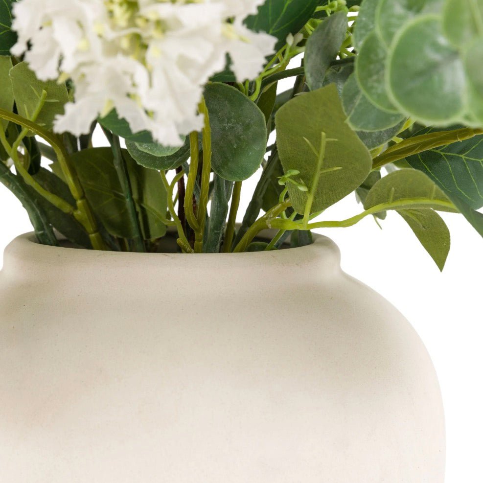 Faux Eucalytpus & Hydrangea in White Vase6 - Duck Barn Interiors