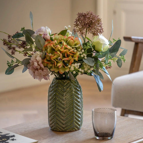 Faux Hydrangea Ceramic Vase Arrangement
