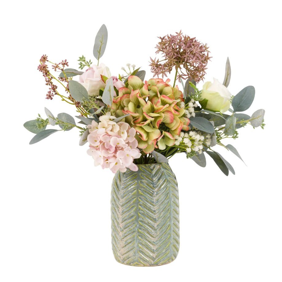 Faux Hydrangea Ceramic Vase Arrangement1 - Duck Barn Interiors