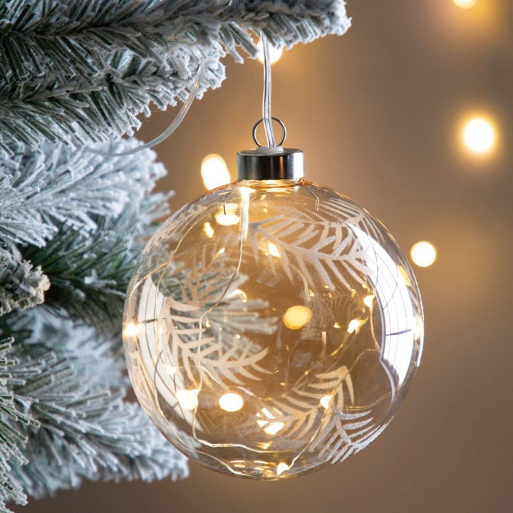 Feather Etched Bauble with LED - Amber2 - Duck Barn Interiors