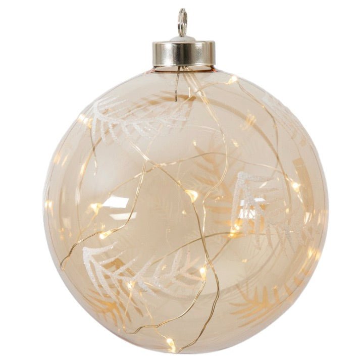 Feather Etched Bauble with LED - Amber1 - Duck Barn Interiors