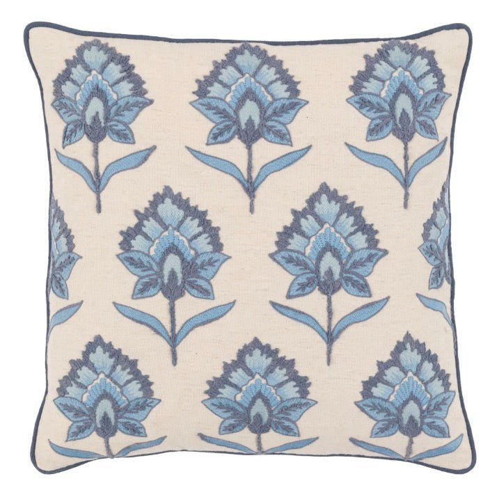 Fleur Embroidered Cushion Ink Blue2 - Duck Barn Interiors