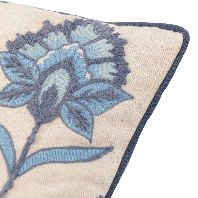 Fleur Embroidered Cushion Ink Blue7 - Duck Barn Interiors