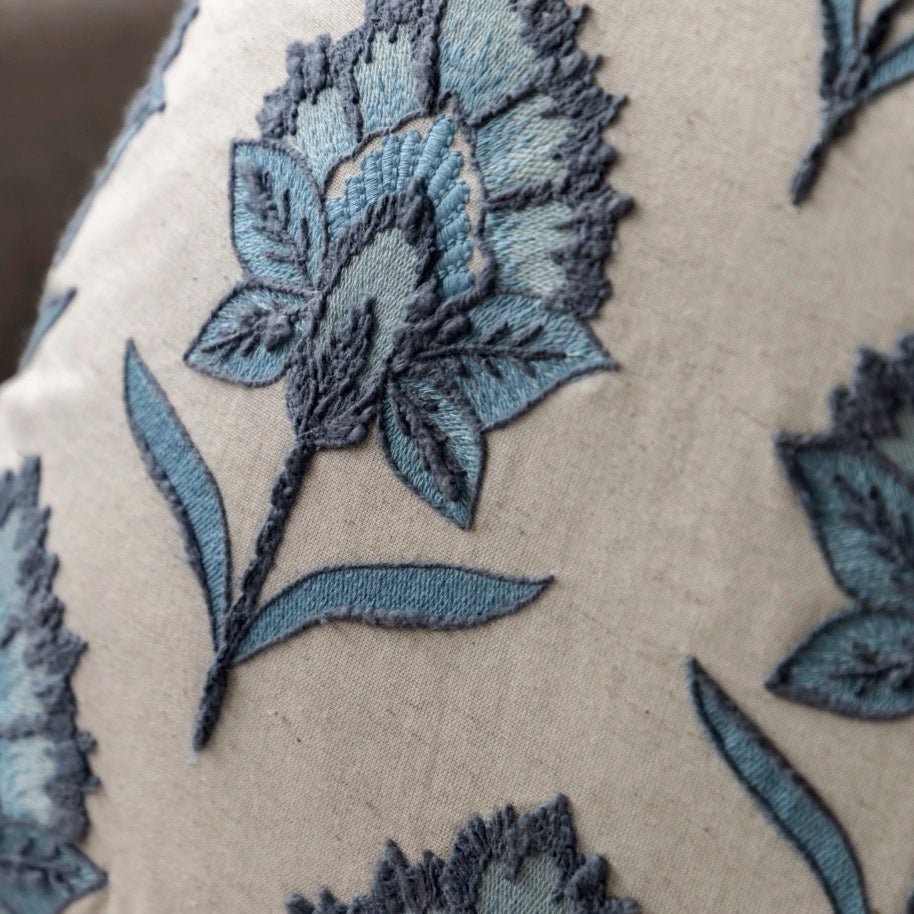 Fleur Embroidered Cushion Ink Blue4 - Duck Barn Interiors
