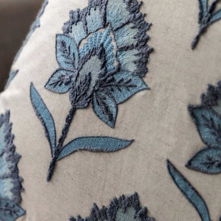 Fleur Embroidered Cushion Ink Blue4 - Duck Barn Interiors