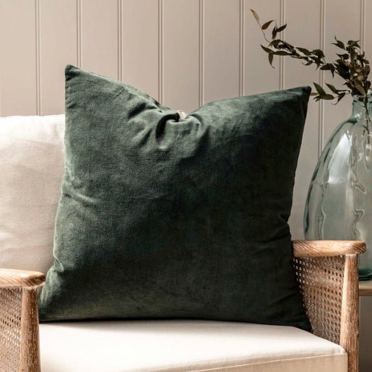 Foxcote Velvet Square Cushion - Forest Green1 - Duck Barn Interiors
