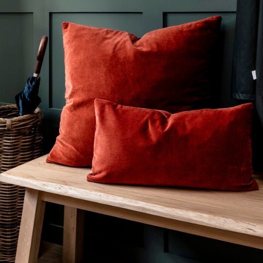 Foxcote Velvet Square Cushion - Rust3 - Duck Barn Interiors