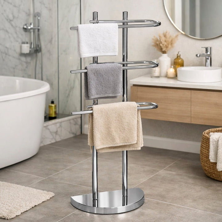 Freestanding Chrome Finish Towel Stand1 - Duck Barn Interiors