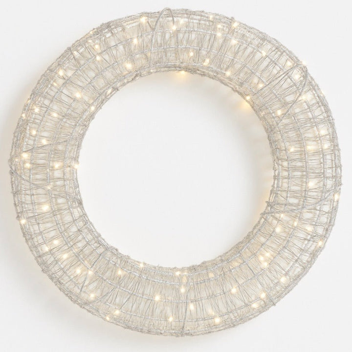 Galaxy Silver Hanging Wreath with Warm White LEDs - Dual Powered - Small2 - Duck Barn Interiors