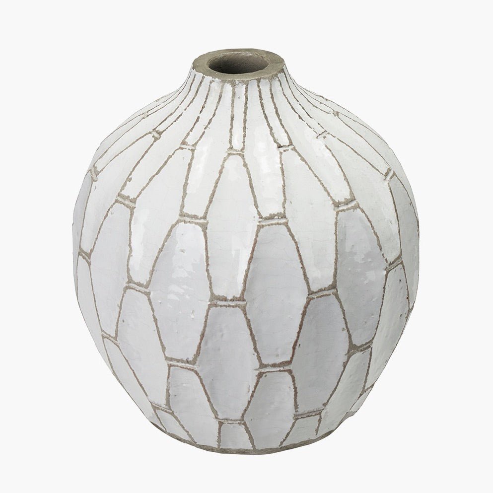 Gaudi White Stoneware Geometric Design Vase - Duck Barn Interiors