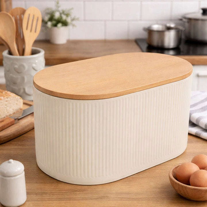 Geome Cream Bread Bin in Stoneware1 - Duck Barn Interiors