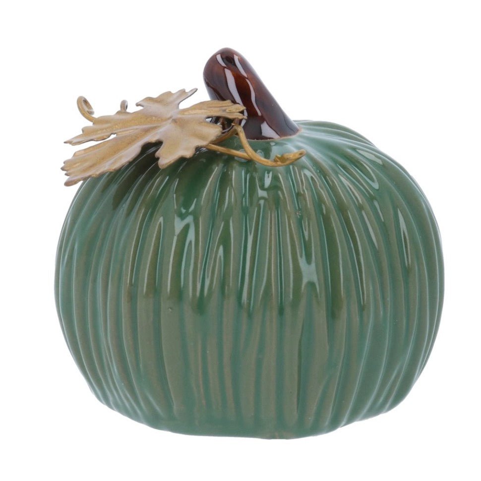 Gisela Graham Green Mini Pumpkin with Gold Leaf1 - Duck Barn Interiors