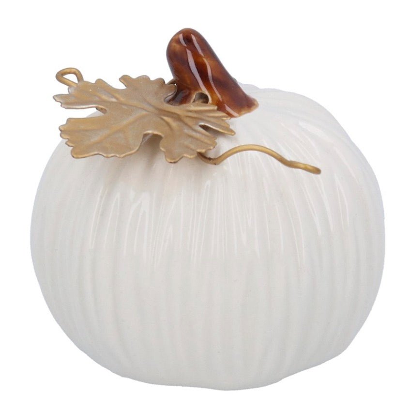 Gisela Graham White Mini Pumpkin with Gold Leaf1 - Duck Barn Interiors