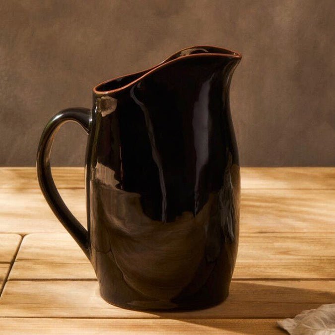 Glazed Calisto Terracotta Water Pitcher Jug - Black2 - Duck Barn Interiors