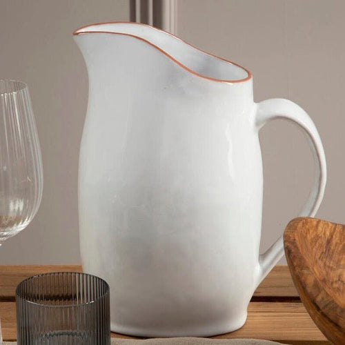 Glazed Calisto Terracotta Water Pitcher Jug - White