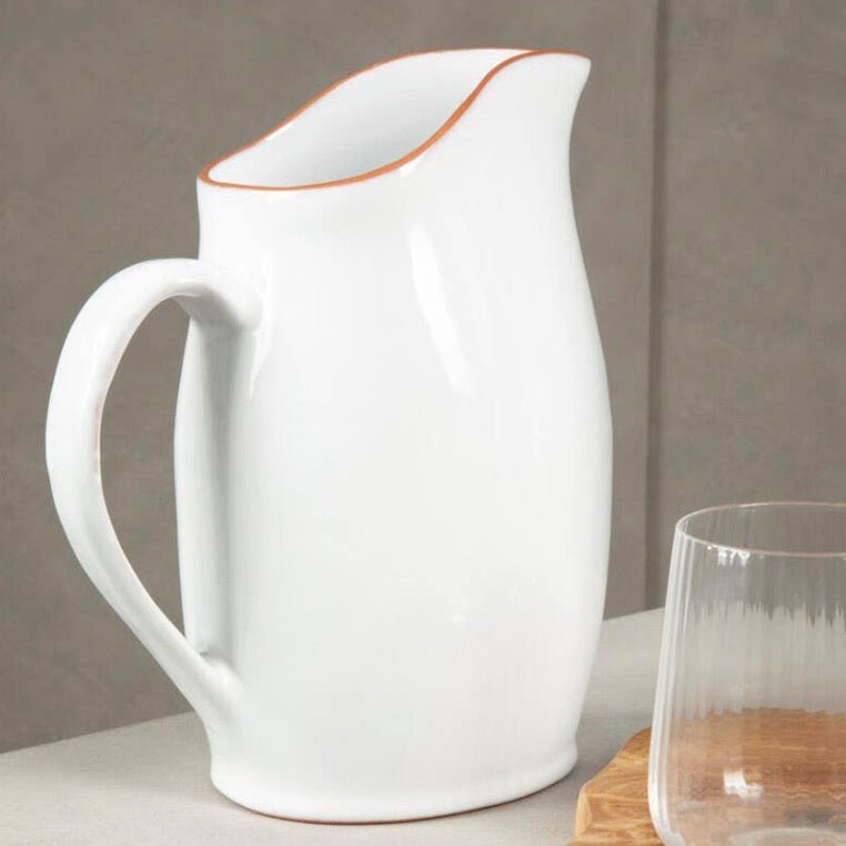 Glazed Calisto Terracotta Water Pitcher Jug - White3 - Duck Barn Interiors