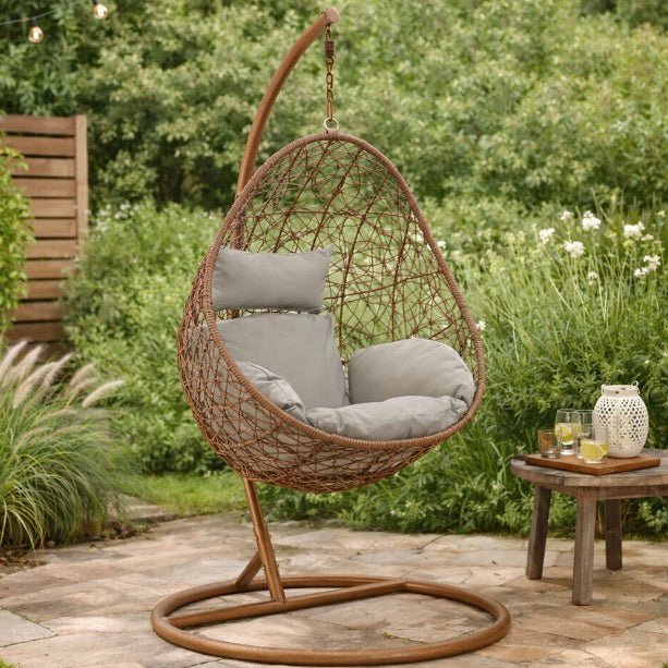 Goa Brown Rattan Hanging Chair1 - Duck Barn Interiors